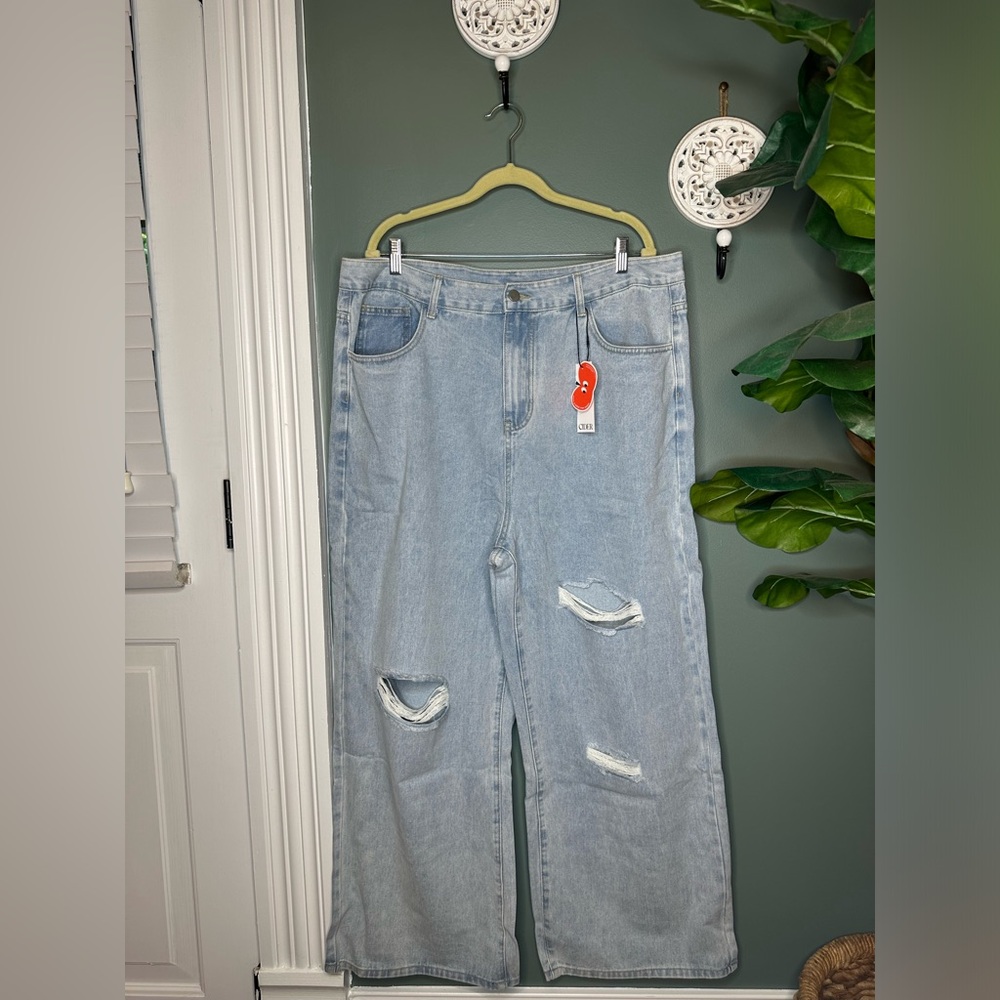 Wide Leg Distressed Light Wash Jeans Plus Size Cider
